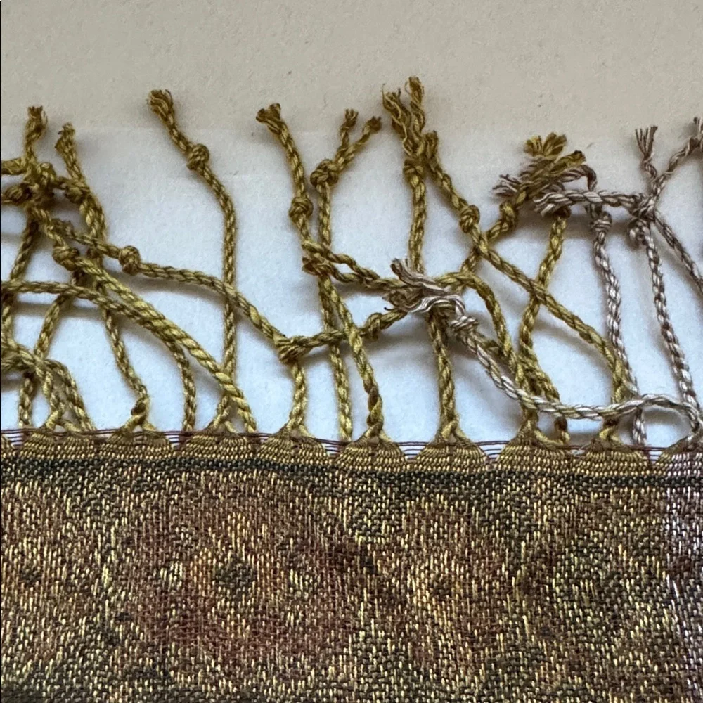 Scarf wrap Womens 21X70’ Fringe Floral Bohemian Gold brown pink green luxury